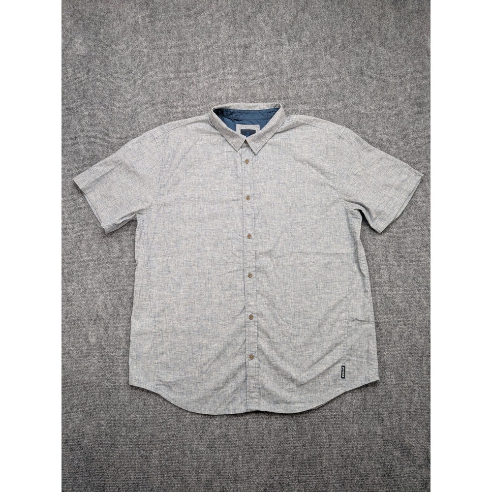 Prana Mens XXL Button Down Shirt Short‎ Sleeve Casual Textured Hemp Blend